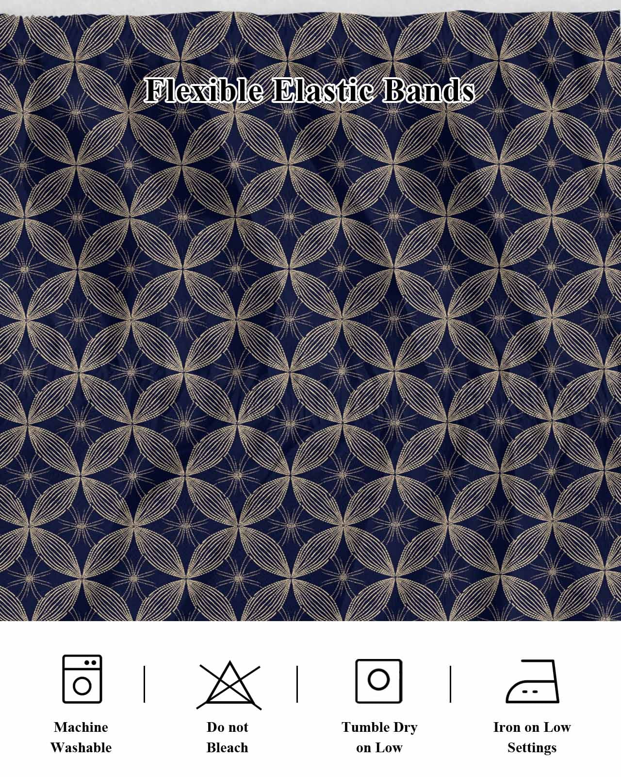 Navy Blue Geometric Bed Skirt Queen Size,Brown Modern Abstract Art Aesthetics Wrap Around Bed Skirting with Adjustable Elastic Strap,Dust Ruffle Pleated Bedskirts 16 Inch Drop for Bedroom Queen Beds
