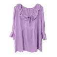 thumbnail image 6 of UAMVSH Women 3/4 Sleeve Tops Trendy Fall Tie Front Shirts Boho Bell Sleeve Dressy Blouses Ladies Vacation Babydoll Clothes(XX-Large,Purple), 6 of 6
