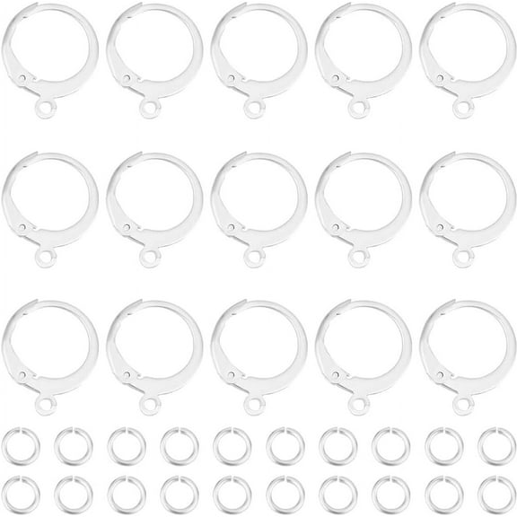 1 Box 20Pcs Leverback Earring Hooks 925 Sterling Silver Plated Stainless Steel Round Lever Back Hoop Earring Findings Wires with 20Pcs Jump Rings for Jewelry Making Silver DIY