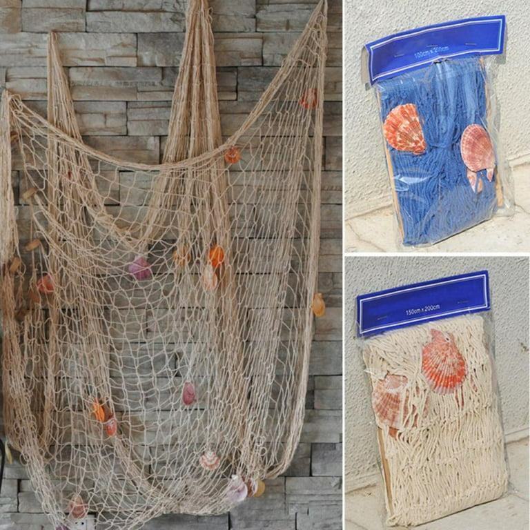 2pcs Fishing Net with Shells for Decoration,Photo Net for Hanging,Sea Wall Decor,39'' x 79'' Fishing Net,Ocean Beach Interior Decoration