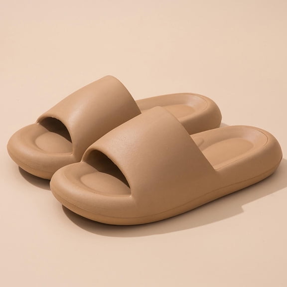 WAVSUF Men's Platform Slippers, Waterproof Pillow Soft Anti Slip Indoor Outdoor Shoes Brown 7.5-9