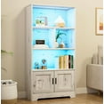thumbnail image 6 of White Bookcase with Doors, Tall Wooden Bookshelf with LED Lights, Modern Farmhouse Display Storage Shelves, Large Bookcases for Bedroom, Living Room, Office, 6 of 7