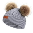 thumbnail image 2 of BLTIBY Winter Double Pom Beanie Hats Detachable Fur Ball Cute Cap Warm Soft Cable Knit Hat with Ears for Girls Boys Gray One Size, 2 of 7