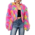 thumbnail image 2 of Mutghys Fur Coats for Women Colorful Block Open Front Short Fuzzy Faux Fur Jacket Party Vacation Bar Winter Warm Soft Comfortable Fashion Outerwear,S-3XL, 2 of 6