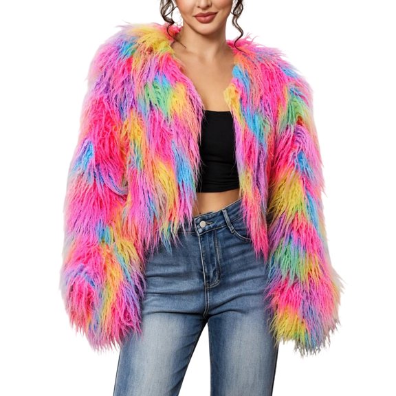 cocolona Womens Cropped Coat Fuzzy Long Sleeve Crew Neck Jacket Winter Warm Trendy Outfits