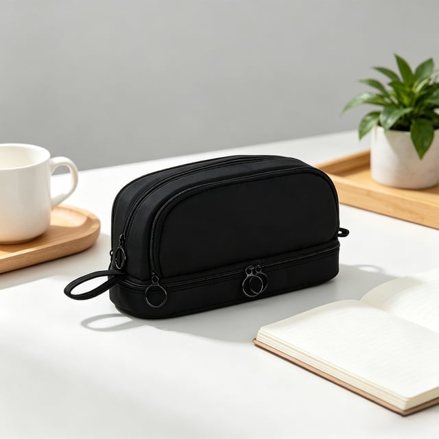 Rewenti Back to School Large Capacity 4-Layer Pencil Case Solid Color Uncomplicated Multifunctional Stationery Bag for Students