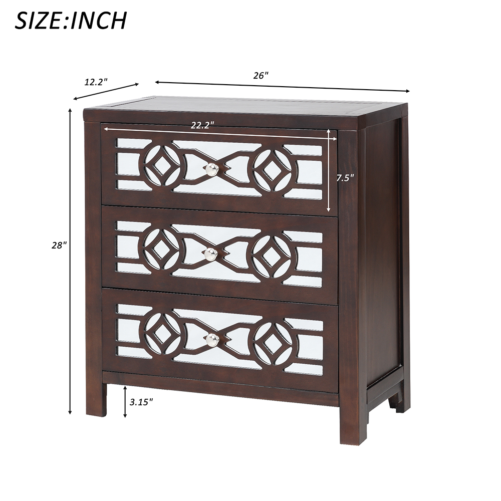 26 Mirrored Storage Cabinet 3 Drawers For Bedroom Hallway Entryway Living Room Espresso Walmart Com Walmart Com