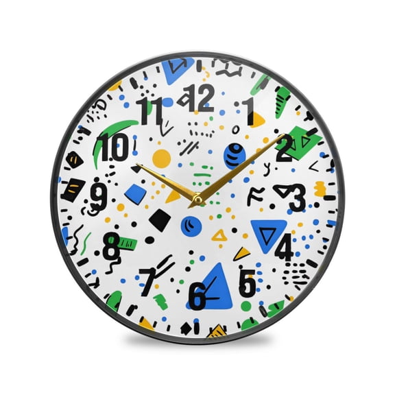 Yayeee Wall Clock Battery Operated 9.5" Silent Quartz Non-Ticking for Living Room Decor, Blue Simple Shapes