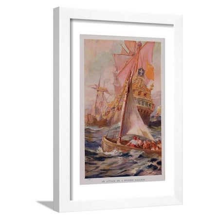 An Attack on a Spanish Galleon, Book Illustration from 'Pioneers in Tropical America' Framed Print Wall Art By Harry Hamilton Johnston