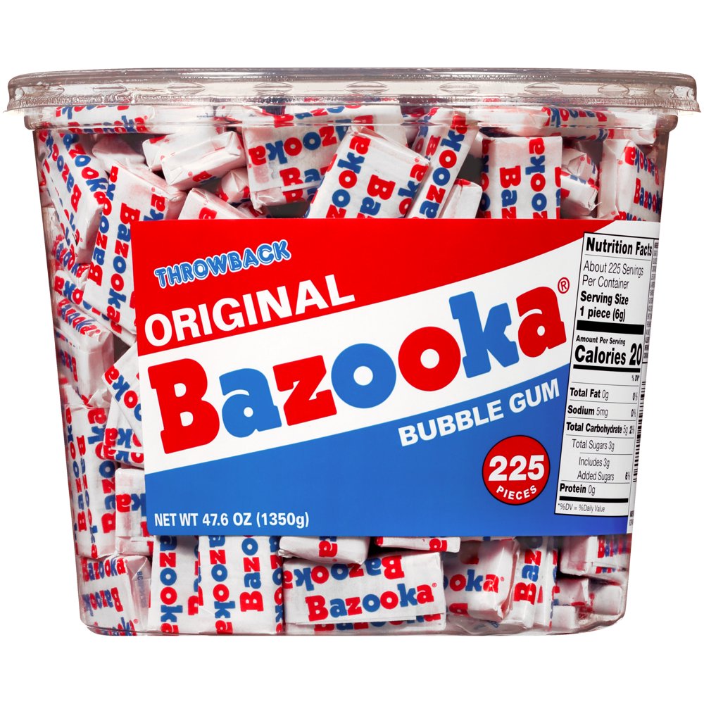 Bazooka Bubble Gum Individually Wrapped Pink Chewing Gum in Original Flavor 225 Count Bulk