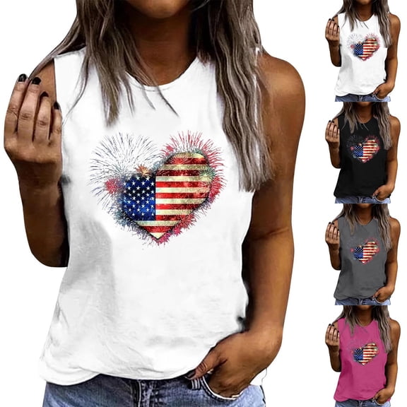 Lydpxz Womens 4th of July Tank Tops Casual Patriotic American Flag Graphic Tees Loose Fit Sleeveless T Shirts Camisole Athletic Crew Neck Tanks