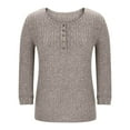 thumbnail image 4 of Lenpel Women's 3/4 Length Sleeve Tops Crew Neck Half Button Brushed Fleece Ribbed Knit T Shirts Soft Casual Tunic Blouses(Gray,X-Large), 4 of 6