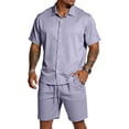 thumbnail image 2 of Men's 2 Pieces Summer Short Sets Short Sleeve Button Down Shirts Summer Beach Shorts Casual Vacation Outfits, 2 of 6