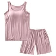 thumbnail image 2 of WCJM Women Pajama Sets Pajama Set for Women Summer Sleeveless Tank Tops Pjs Sets 2 Pcs Lounge Set Comfy Shorts Sleepwear with Pockets Women's Casual Summer Loose Strap Chest Pad Short Sleeve Top, 2 of 7