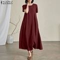 Oversize ZANZEA Fashion Women O Neck Short Sleeve Casual Loose Dress Summer Sundress Elegant Robe Femme Solid A-line VestidoM Gao Jinjia LED