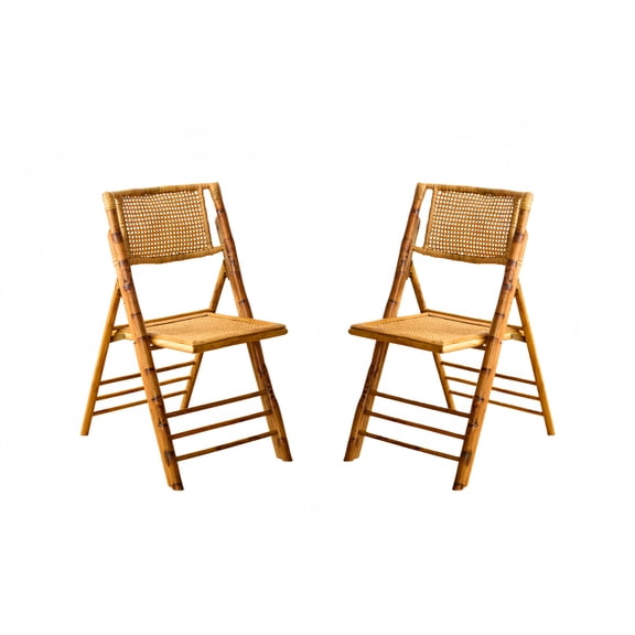 zolooky Bamboo Rattan Folding Chair, Foldable Vintage Dining Chair with 330lb Capacity Handcrafted for Living Room Patio Garden Balcony Wedding, Indoor/Outdoor(Antique Brown)(Set of 2)