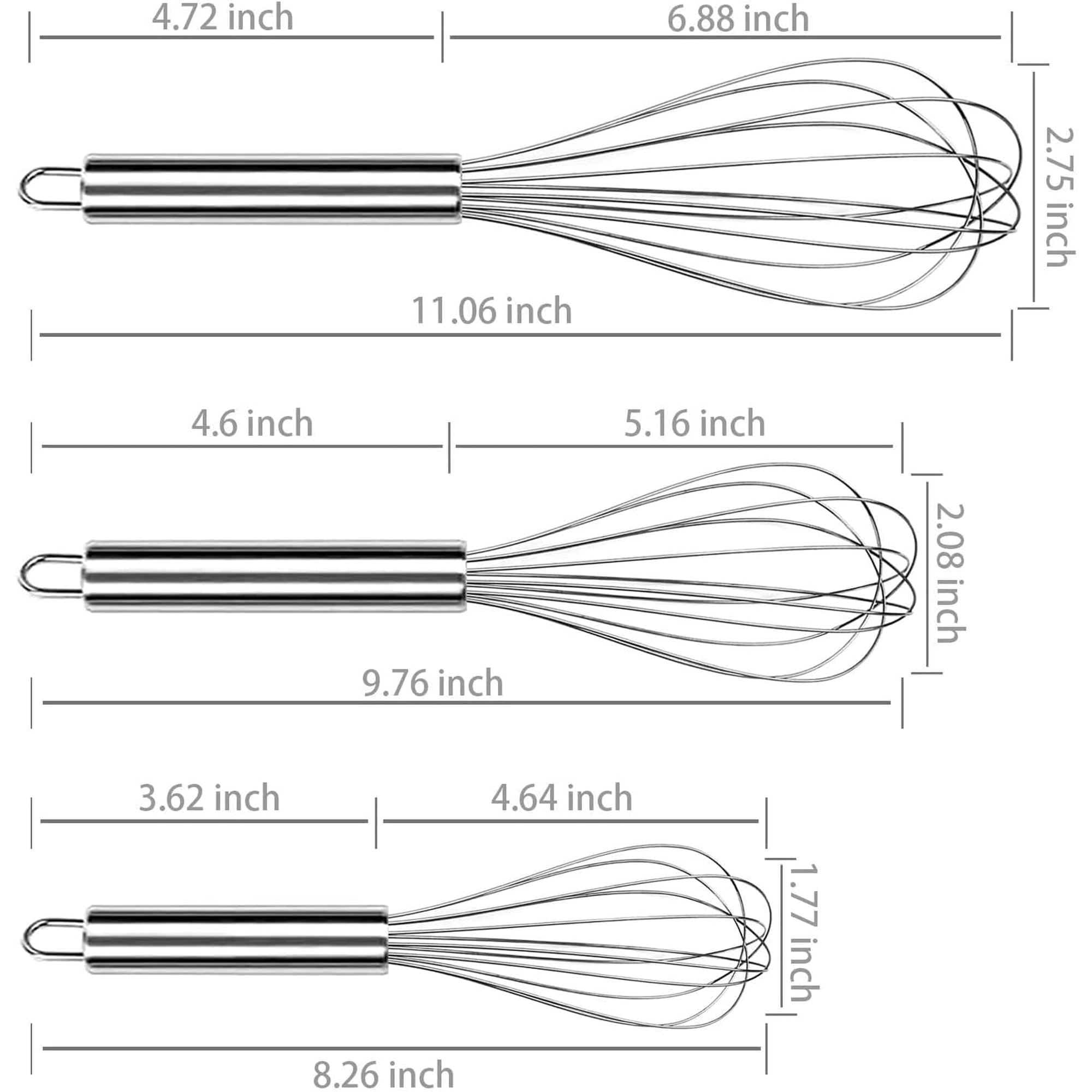 3 Pack Stainless Steel Whisks for Cooking - Essential Wire Whisk Stainless Steel for The Kitchen Egg Beate,Whisks Stainless Steel 8”,10”,12”,Strong, Durable, and Multifunctional