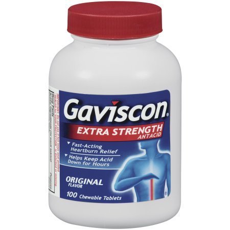 Gaviscon Extra Strength Chewable Antacid Tablets, Original Flavor, 100-Count Bottles (Pack of 4)