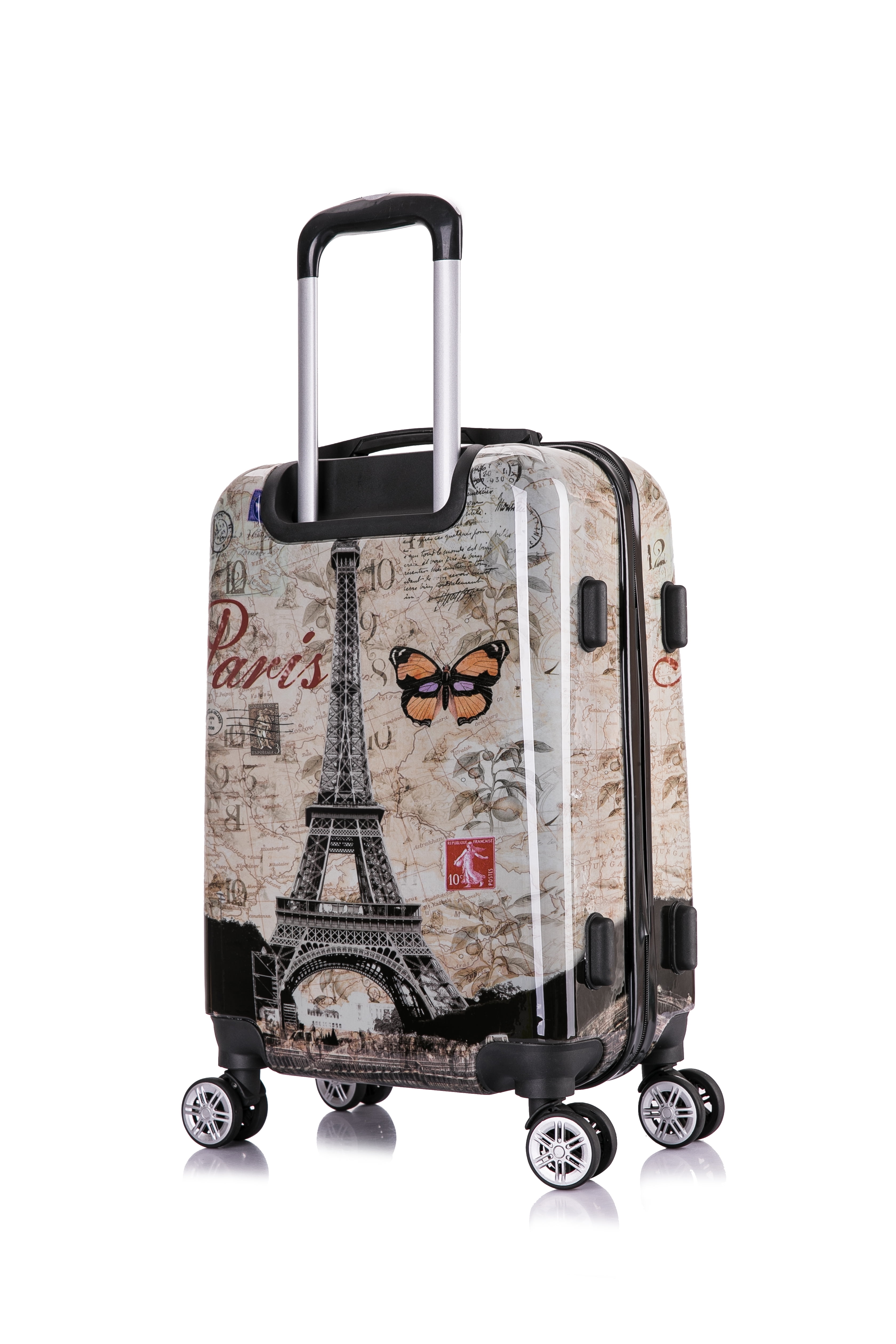 InUSA Print 20" Hardside Checked Luggage with Spinner Wheels, Handle and Trolley, Paris