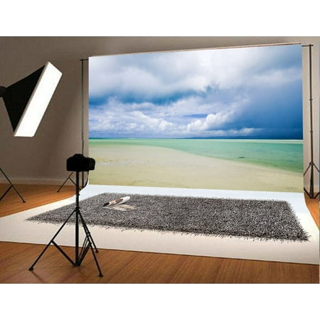 Image of 7x5ft Beach Photography Backdrops Sky and White Clouds Summer Beach Photo Background