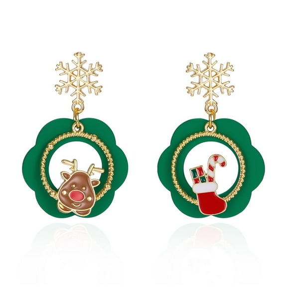 Christmas Stocking and Deer Asymmetric Dangle Earrings for Women Snowflake Flower Xmas Candy Cane Drop Dangling Earring