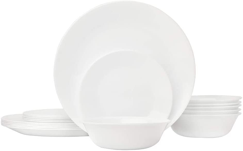 Service for 6 Corelle 1120352 18 Piece Winter Frost White Dinnerware Dining Set 