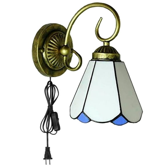 Kiven Plug in Wall Lamp, Tiffany Style Plug in Wall Sconce with Glass Lampshade, 5.9ft Plug-in Cord, E26 Socket