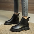 thumbnail image 2 of NECHOLOGY Botas Mujer Adulto Femenino Zapatos Botines para mujer mujer Color sólido cómodo deslizamiento en tacones cuadrados cuero Artificial botines cortos zapatos de punta redonda (Black, 7.5), 2 of 7