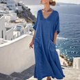thumbnail image 1 of Ndbuld Robe d'Été Bohème pour Filles Robe de Soleil Mode Décontractée pour Femmes Col en V Couleur Unie Manches 3/4 avec Poches Robe Longue Liquidation à Moins de 5$, 1 of 6