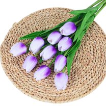HUONA Artificial Tulips Faux Tulip Flowers Simulate Tulips Flowers Vase Potted Plant Flower Arrangement Wedding Bouquet Home Garden Balcony Decoration 10PCS Light Purple