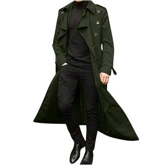 Frontwalk Mens Trench Coat Long Sleeve Overcoat Notch Lapel Pea
