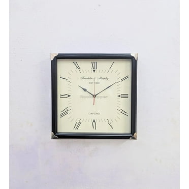 Brass Wooden Wall Clock Square 16'' Large | Bedroom Wall Clock, Livingroom Clock, Home/Office Decor Clock