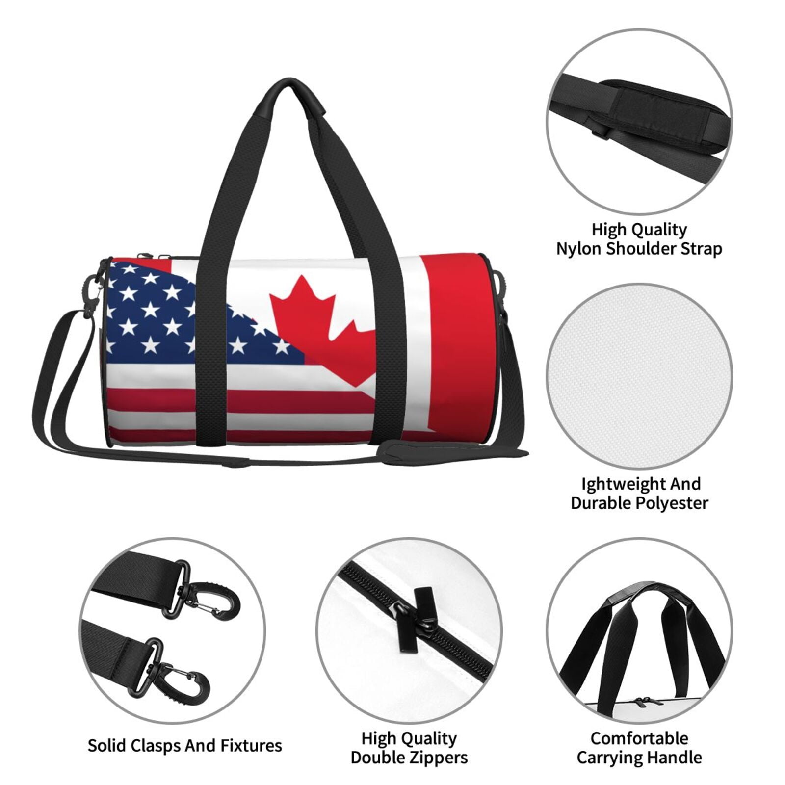 Vsdgher USA Canada Flag 45L Foldable Duffel Bag, Sports Gym Bag,Overnight Bag, Portable Weekender Bag for Airplanes