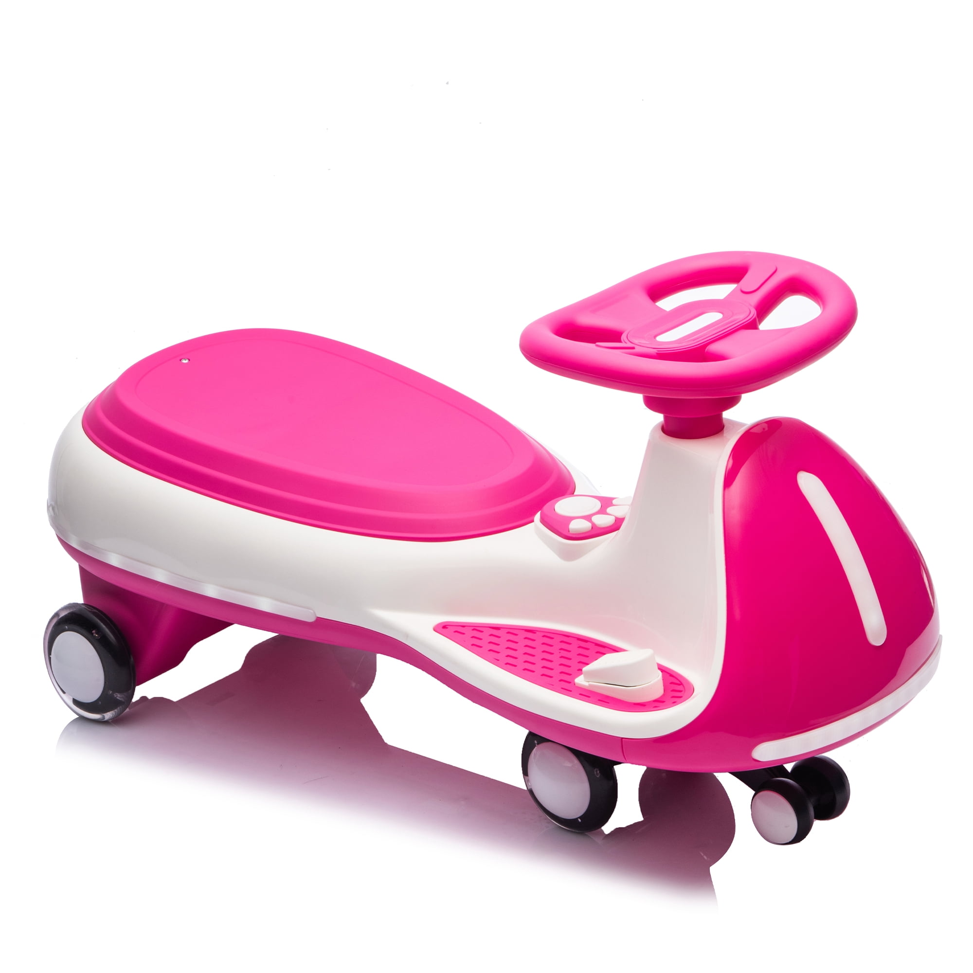 2-in-1 Smart Ride On Toy with Controllable LED Stream Lights, Flashing PU Wheels, Triangular Stability Frame, Wide Front Auxiliary Wheels, Bluetooth Music, Twist Car for Kids 3-8