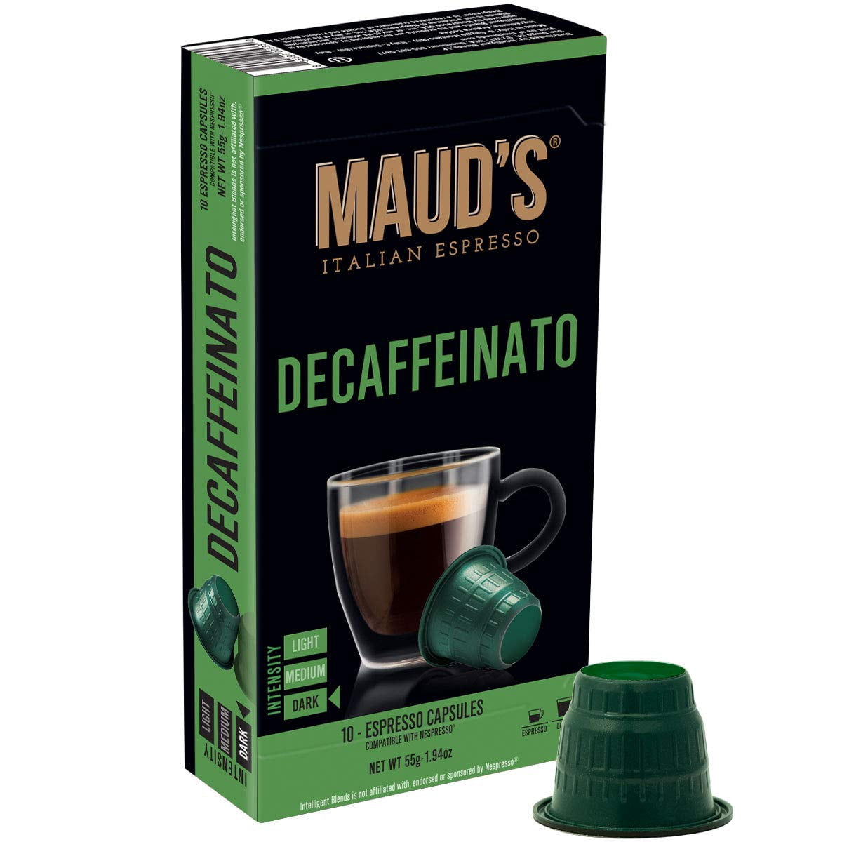 Maud's Decaffeinato Honey Decaf Dark Roast Espresso Capsules 50ct. 100% Hand-Crafted Arabica Decaf Italian Espresso Capsules Single Serve Decaf