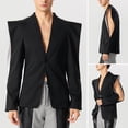 thumbnail image 4 of INCERUN Mens Deep V Neck Steampunk Cutout Sleeve Party Coat Suits Solid Blazer, 4 of 10