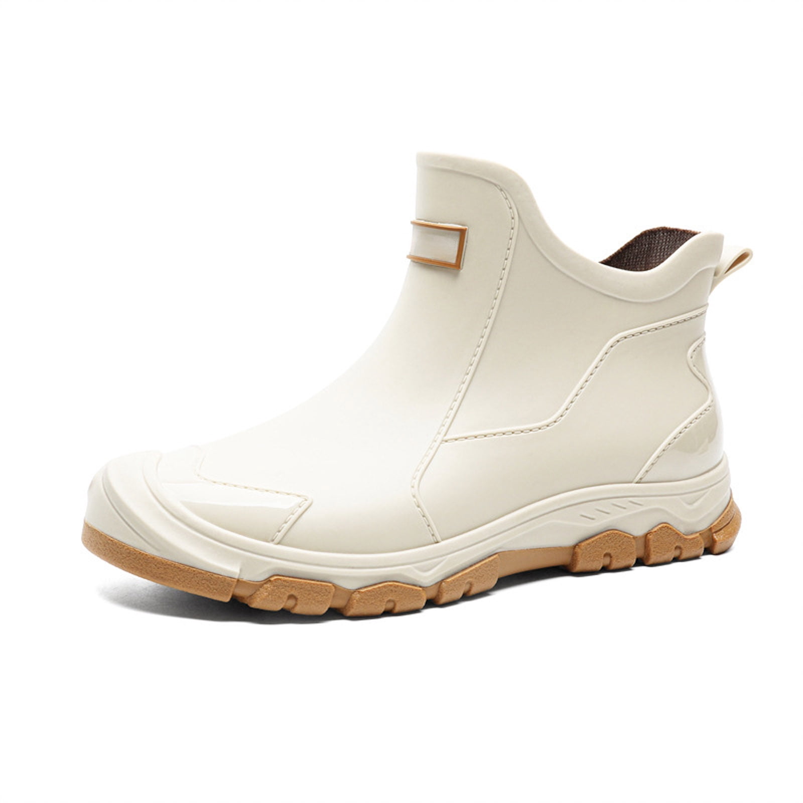 Stylago Ankle Rain Boots for Women Water Proof Garden Boot Wide Mouth Outdoor Comfortable Slip on Rubber Shoes for Rainy White Size 6
