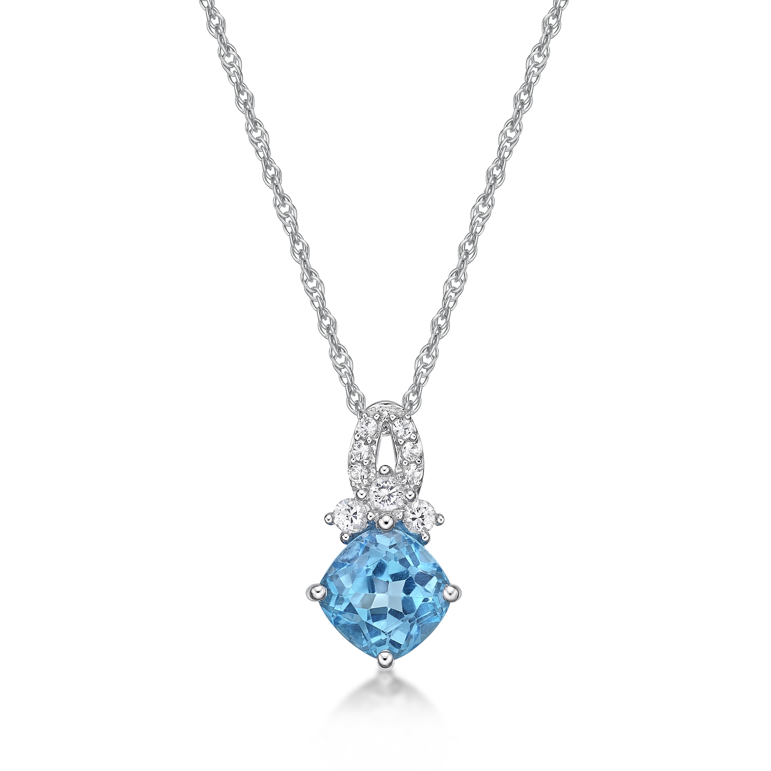 Jay Heart Designs 925 Sterling Silver Genuine Swiss Blue Topaz and Created White Sapphire Pendant with 18" Chain