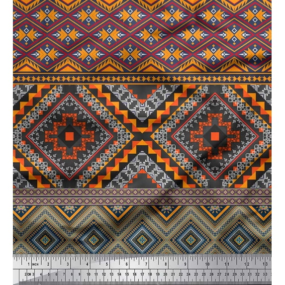 Soimoi polyester Crepe Fabric Geometric Southwestern Printed Fabric 1 Yard 52 Inch Wide