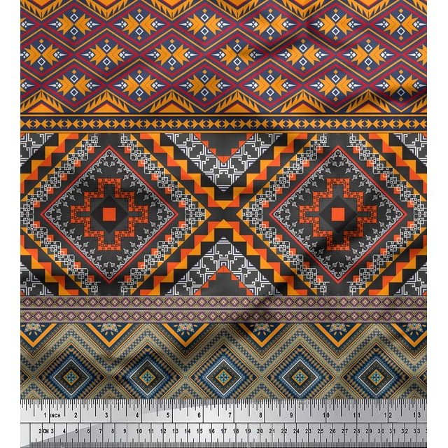 Soimoi Tissu Satin Modal Géométrique Sud-Ouest Imprimé 1 Yard 42 Pouces de Large