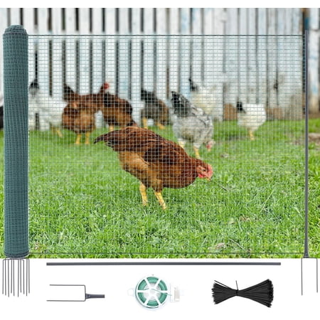 Slsy Non Electric Fence Netting, 40" x164' Boundary Fence 25 Double Spiked Posts, 200 Zip Tties, 1 Rroll Twist Tie, Portable Poultry Fence for Dogs, Chickens, Ducks in Backyard, Garden, Farm