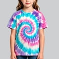 thumbnail image 2 of Girls’ Rainbow Tie Dye T-Shirt, Short Sleeve Crewneck Graphic Tee, Colorful Casual Summer Top for Kids, 2 of 6