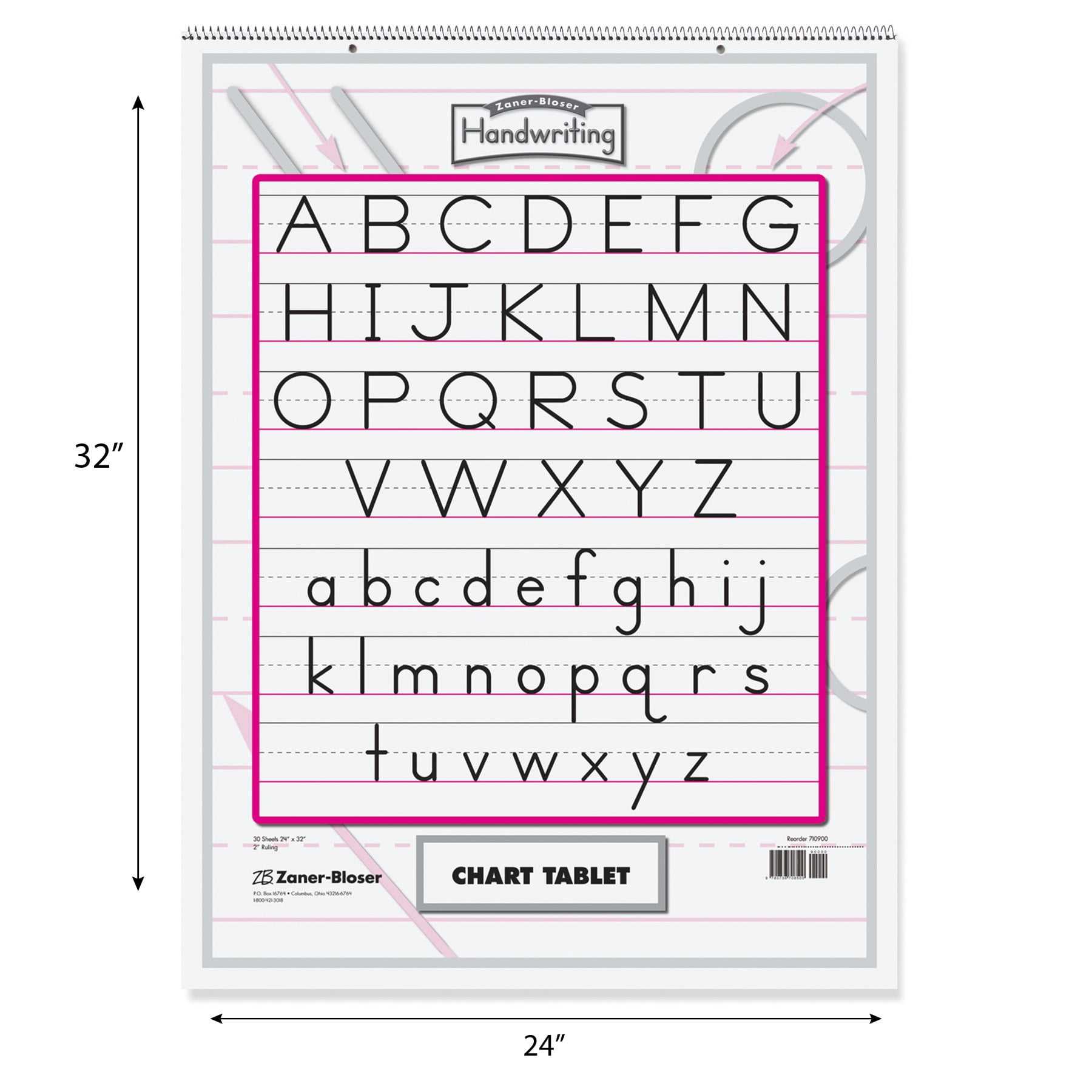 Zaner-Bloser Chart Tablet, Manuscript Cover, 2" Ruled 24" x 32", 30 Sheets
