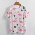 thumbnail image 3 of Flamingo Pattern Womens Tops Women's Fashion Casual Short Sleeve Flower Print Round Neck Pullover Top Blouse, 3 of 6