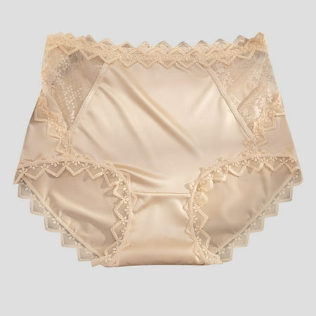 Womens Underwear Women s Lace Underwear Mid-Waisted Ice Silk Full Cover Underwear Soft Satin High Waisted Panties Lightweight Breathable Underpant Briefs Plus Size Womens Underwear Beige L