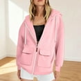thumbnail image 2 of Lenpel Women's Zip up Hoodies Winter Fall Fashion Long Sleeve Oversized Sweatshirts Loose Casual Jackets with Pockets(Pink,X-Large), 2 of 5