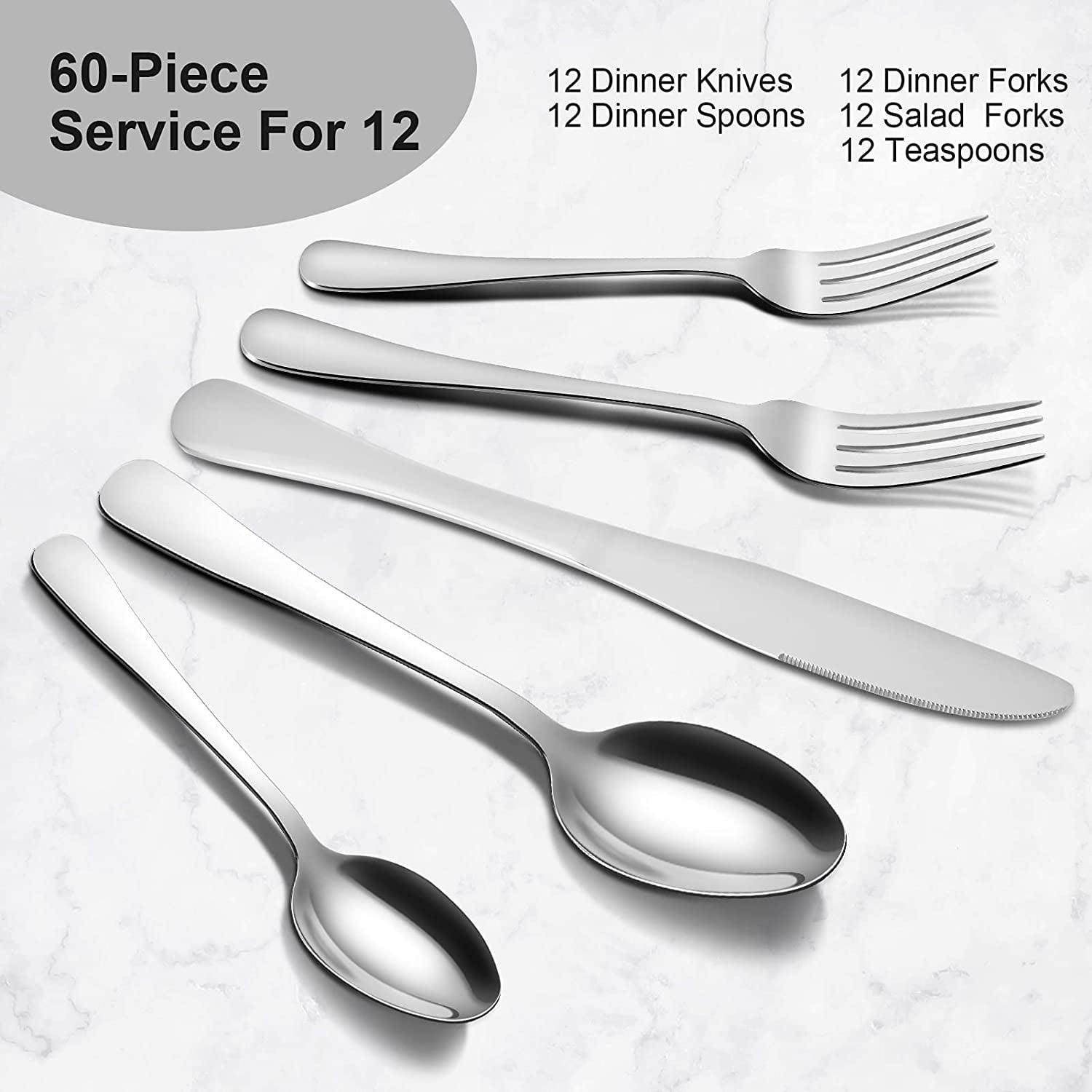 Paincco 60-Piece Silverware Set Service for 12, Stainless Steel Flatware  set, Pearled Edge Cutlery Set Includes Knife Fork Spoon, Beading Eating