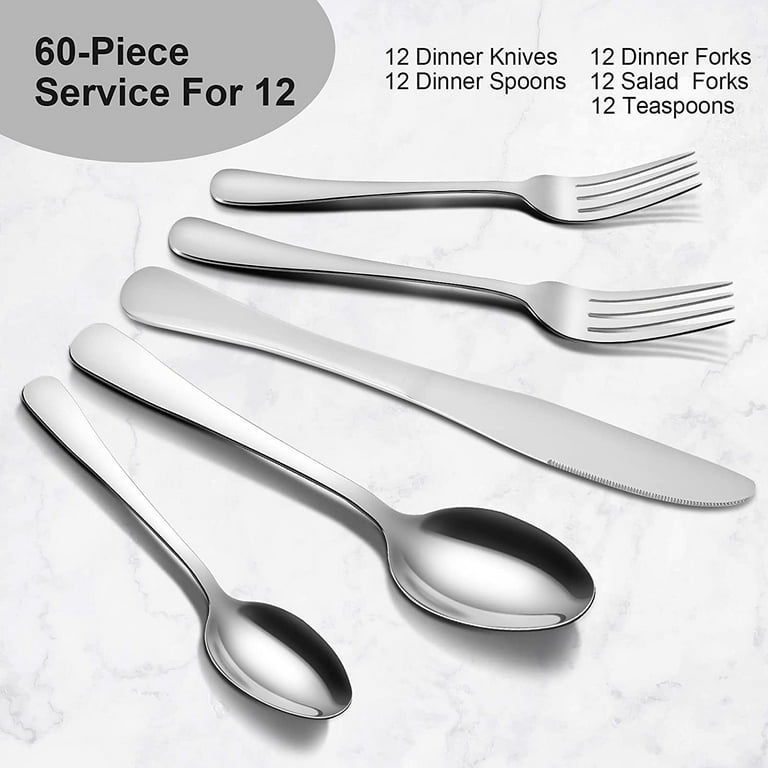60 Pieces Silverware Set, Pearled Edge Silverware Cutlery Set Service for  12, Premium Stainless Steel Flatware Set, Knife Fork Spoon Tableware Set  for