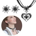 thumbnail image 2 of Fashionable Heart Pendant Necklace Edelweiss Earrings Set for Women Ribbon Cord Choker Oktoberfest Party Banquets Jewelry, 2 of 9