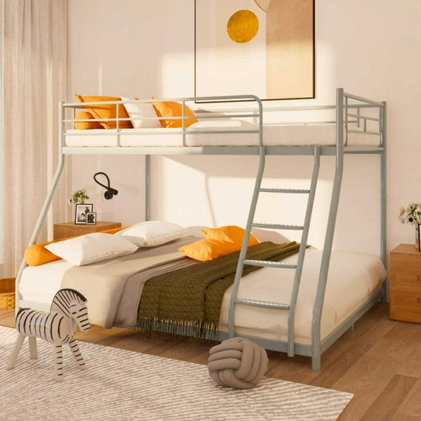 Twin Over Full Bunk Bed with Comfortable Rungs, Metal Bunk Bed Twin